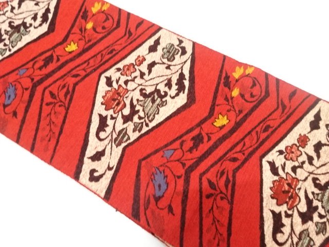 JAPANESE KIMONO / ANTIQUE NAGOYA OBI / SILK / TSUMUGI / WOVEN FLOWER